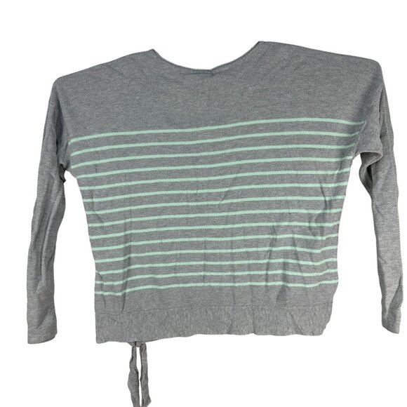 St Johns Bay Womens XL Knit Pullover Sweater Green Stripes Tie Hem Long Sleeve - Picture 2 of 5